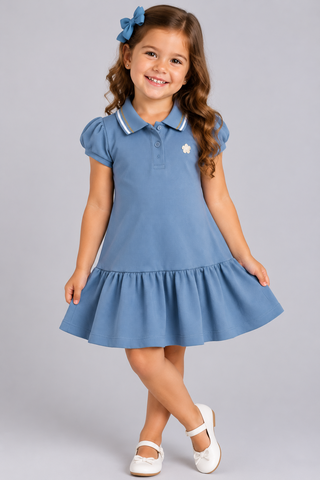 VESTIDO POLO PIQUET PA DET GOLA GLITTER AZUL ANJO