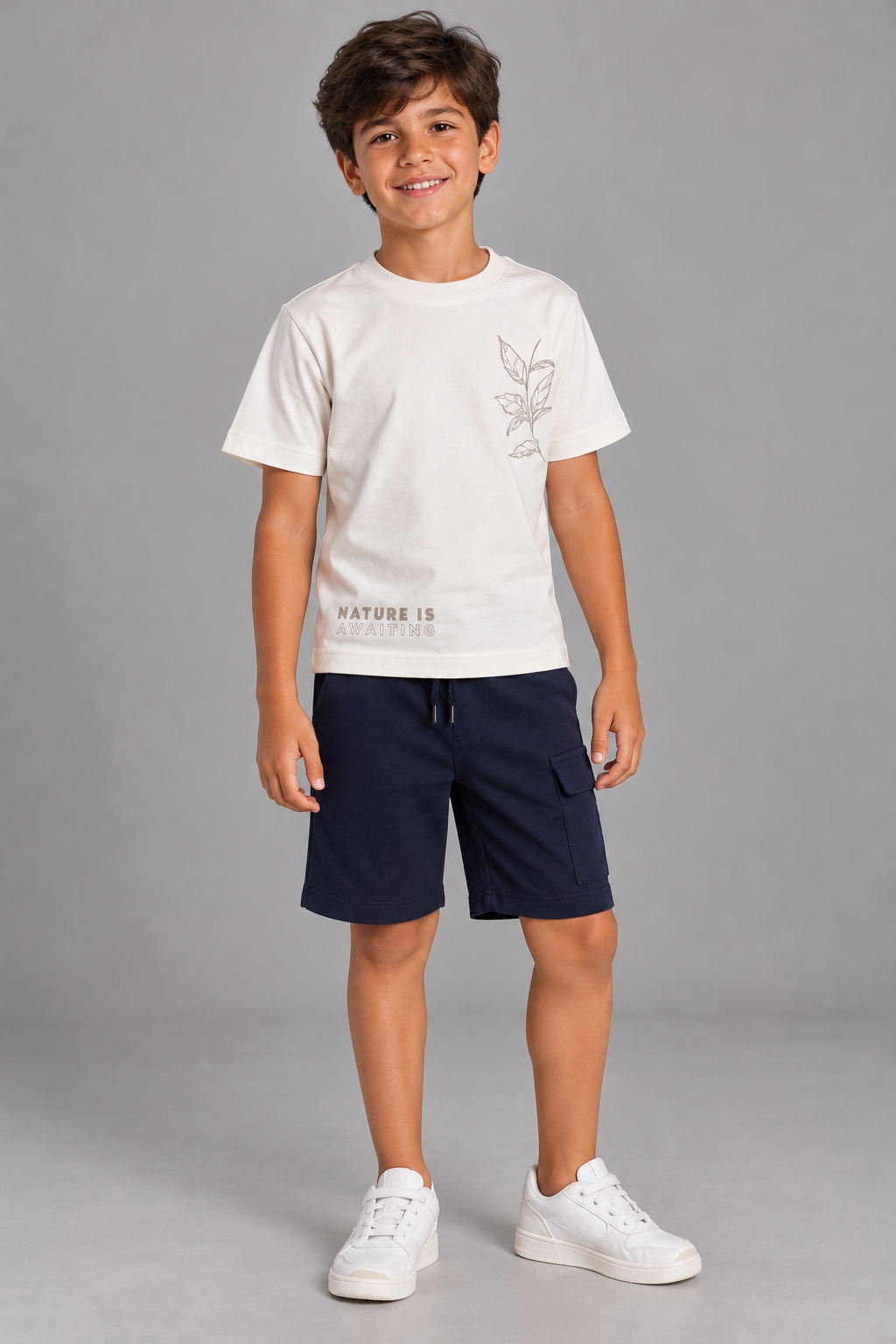 CONJ MAS CAM BORD FOLHAS E BERM PIQ OFF WHITE/MARINHO