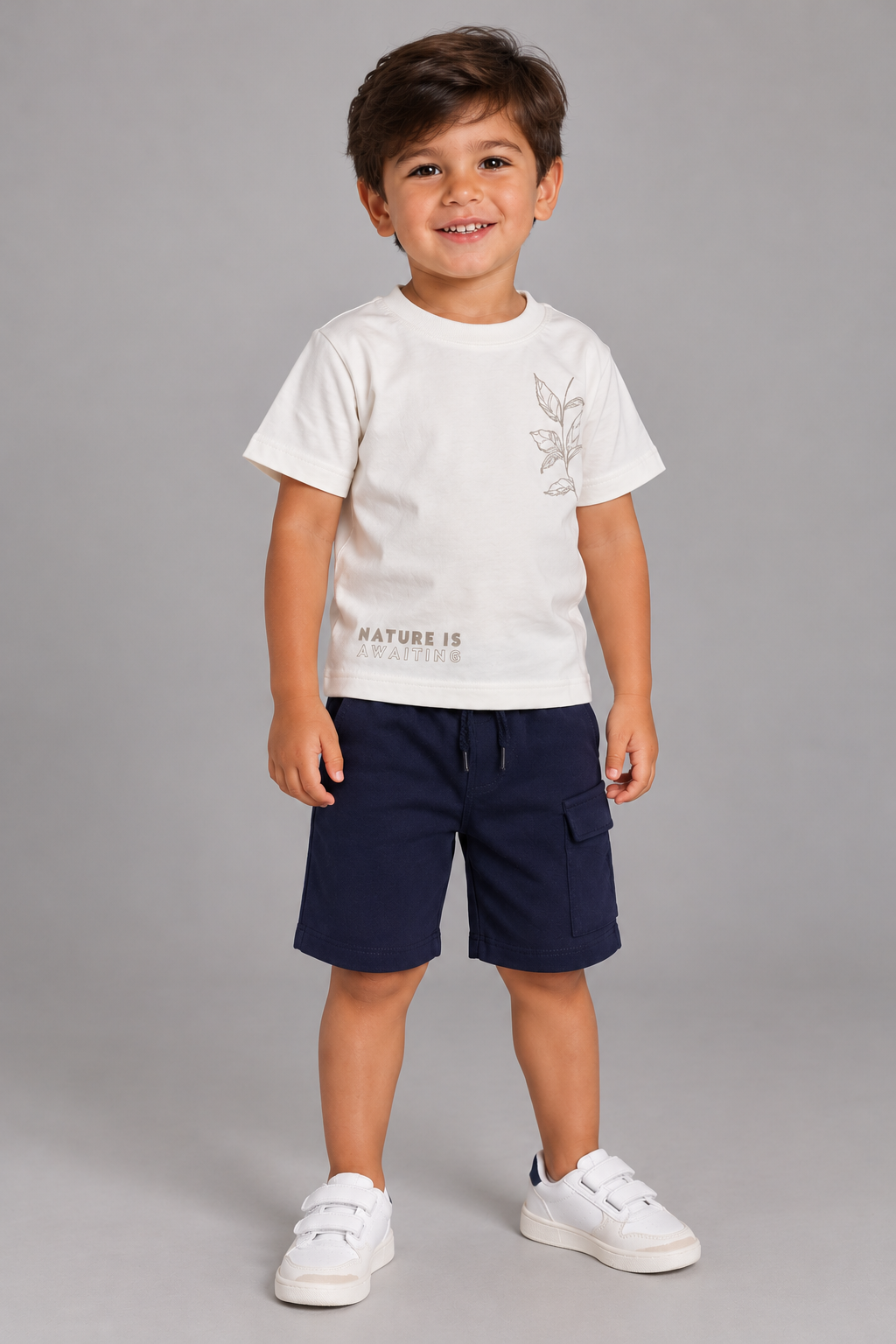 CONJ MAS CAM BORD FOLHAS E BERM PIQ OFF WHITE/MARINHO