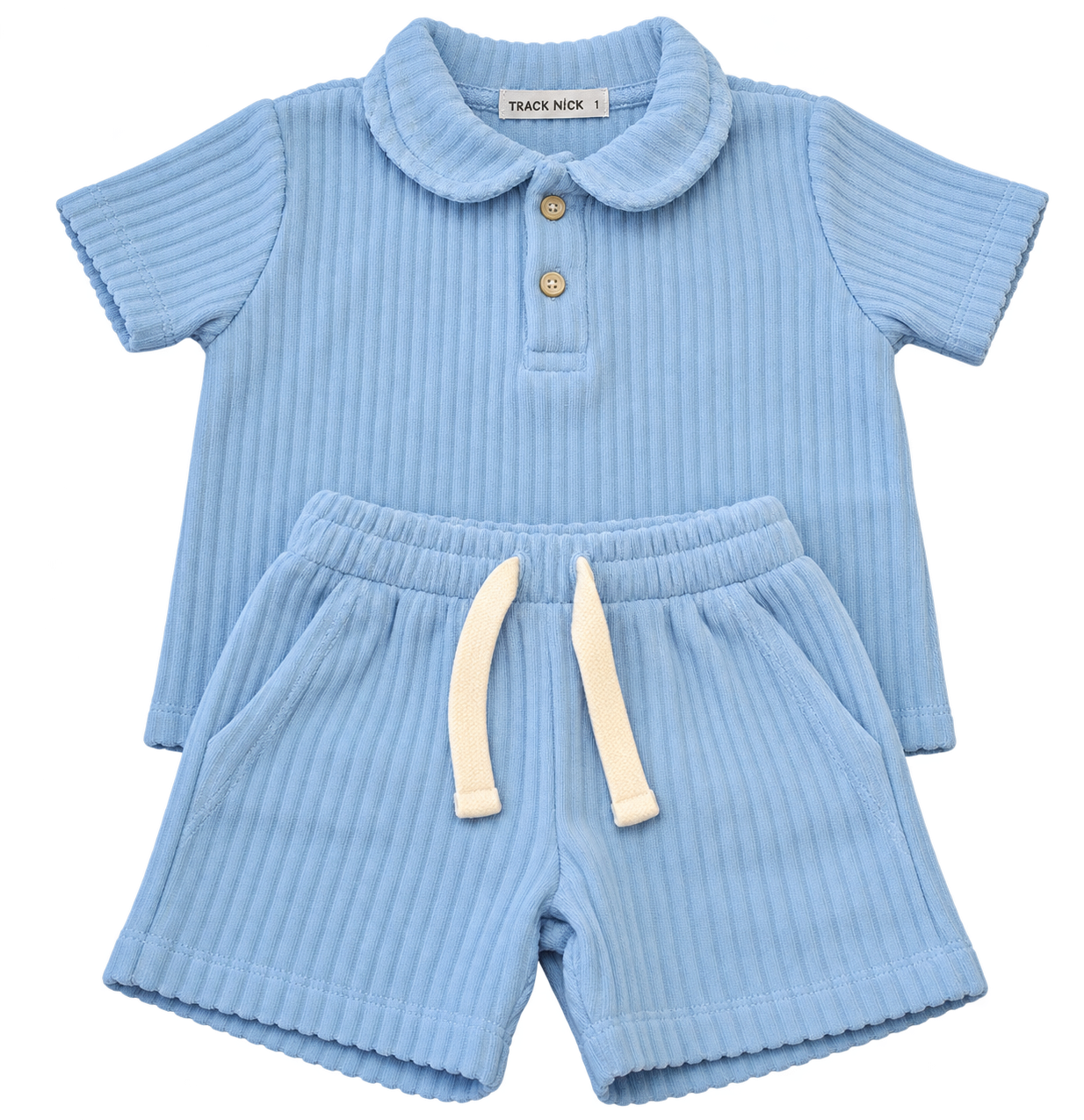 CONJ MAS POLO E BERM PLUSH CANELADO AZUL NUVEM