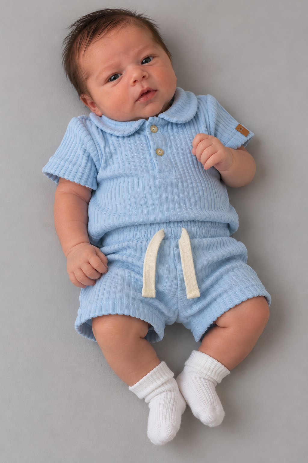 CONJ MAS POLO E BERM PLUSH CANELADO AZUL NUVEM