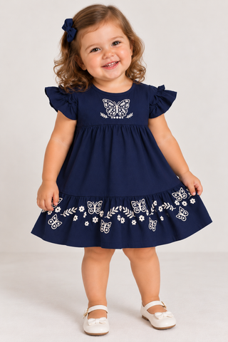 VESTIDO MC C DET EST BORB FLORES GLITTER MARINHO