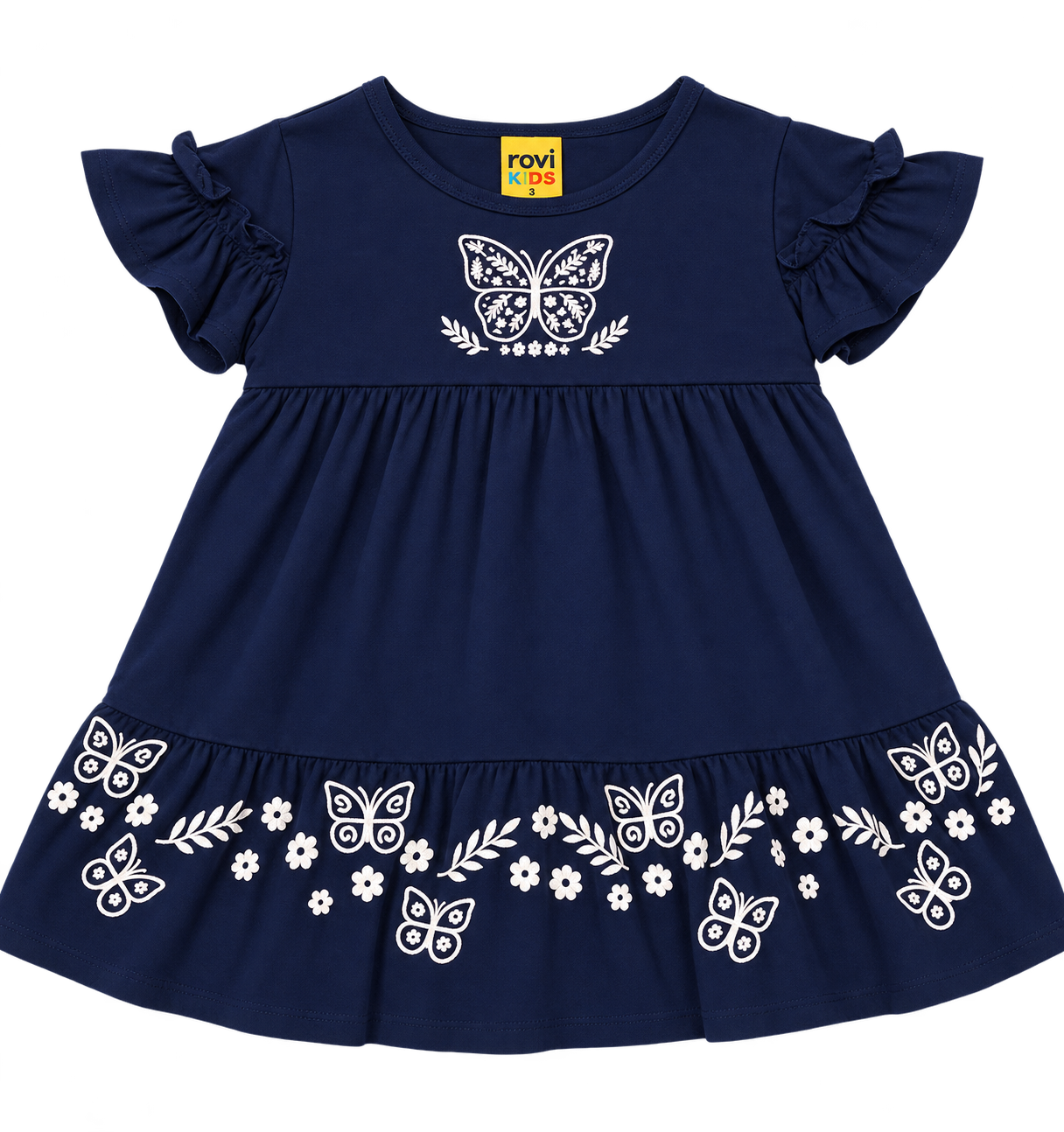 VESTIDO MC C DET EST BORB FLORES GLITTER MARINHO