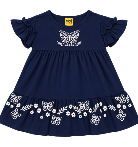 VESTIDO MC C DET EST BORB FLORES GLITTER MARINHO