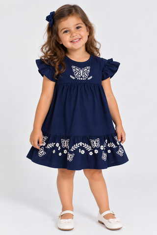 VESTIDO MC C DET EST BORB FLORES GLITTER MARINHO