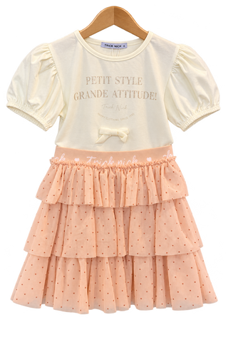CONJ FEM BL PETIT STRASS LACO SAIA TULE OFF WHITE/ROSA