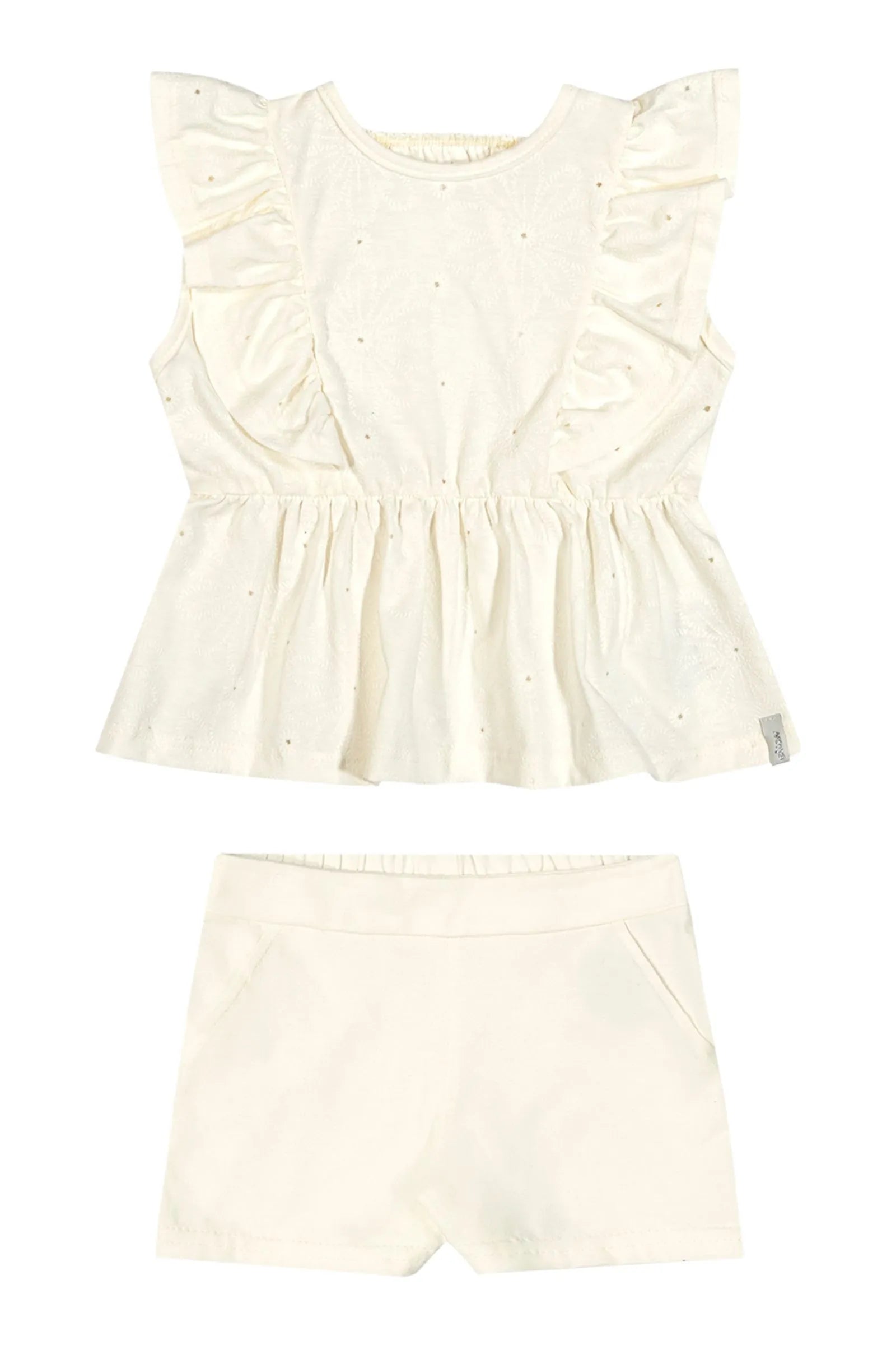 CONJ FEM BL MC BAB FLORAL BORD E SHORT OFF WHITE