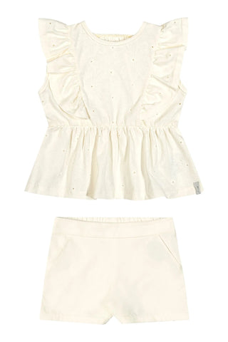 CONJ FEM BL MC BAB FLORAL BORD E SHORT OFF WHITE