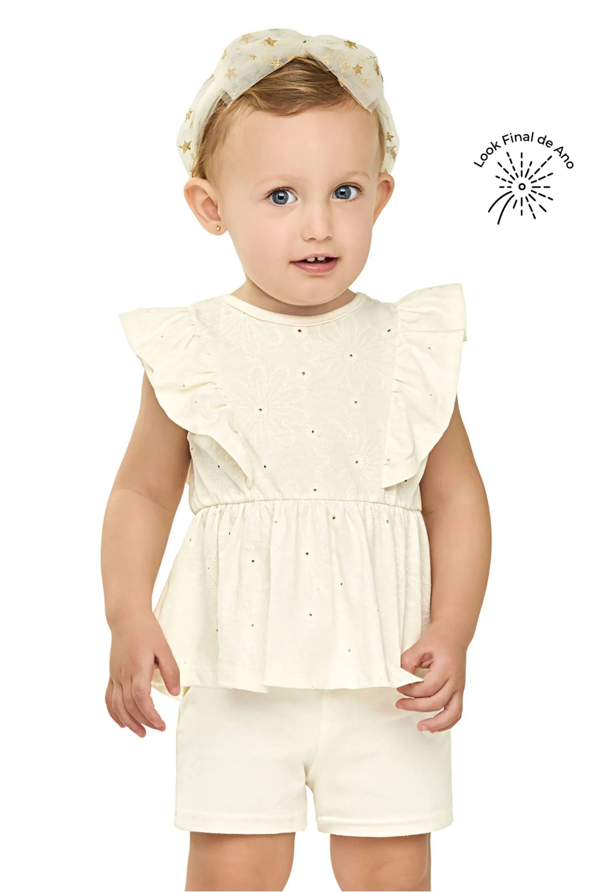 CONJ FEM BL MC BAB FLORAL BORD E SHORT OFF WHITE
