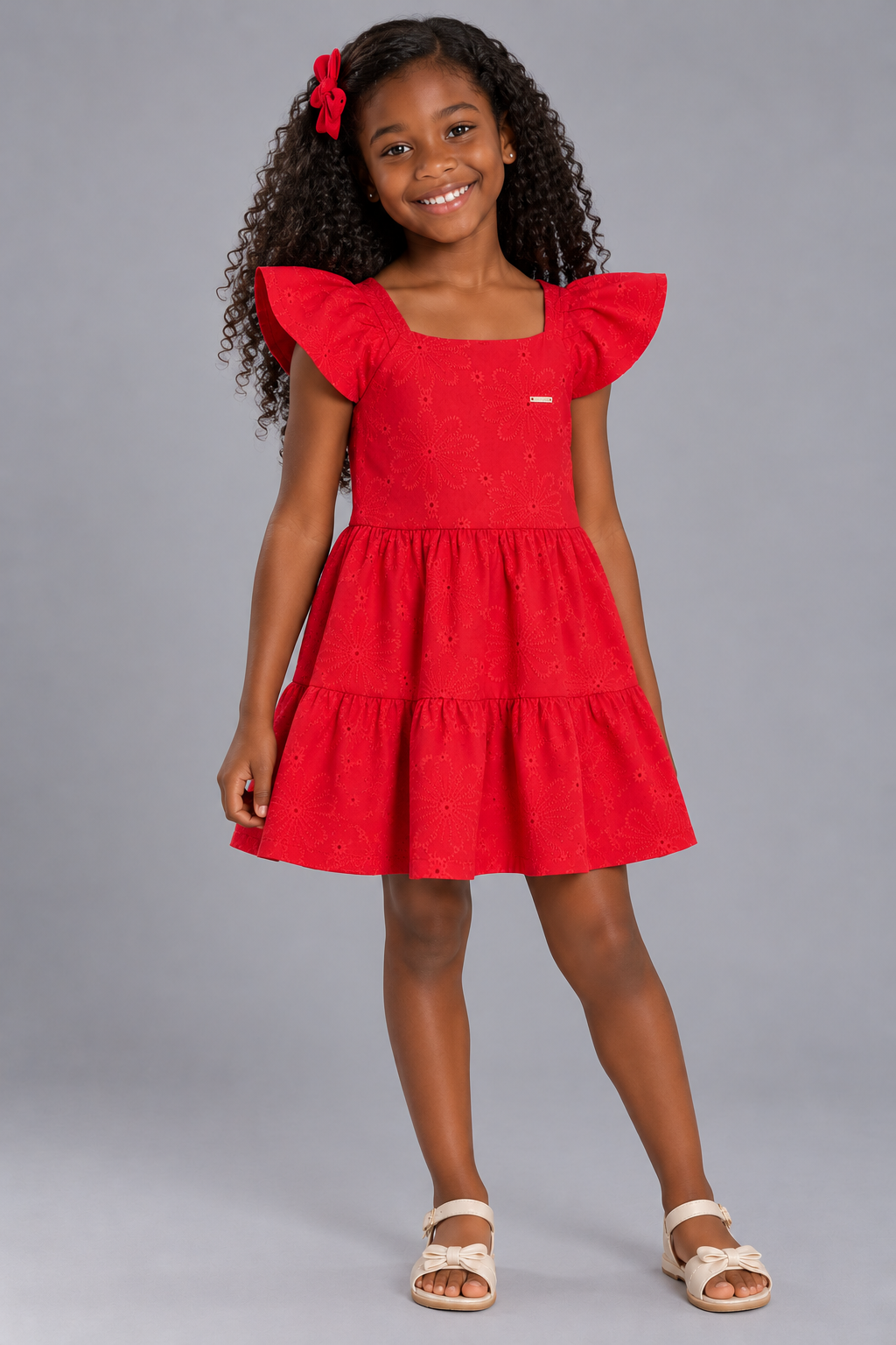VESTIDO MC ELAST FLORES BORD BAB BARRA VERMELHO
