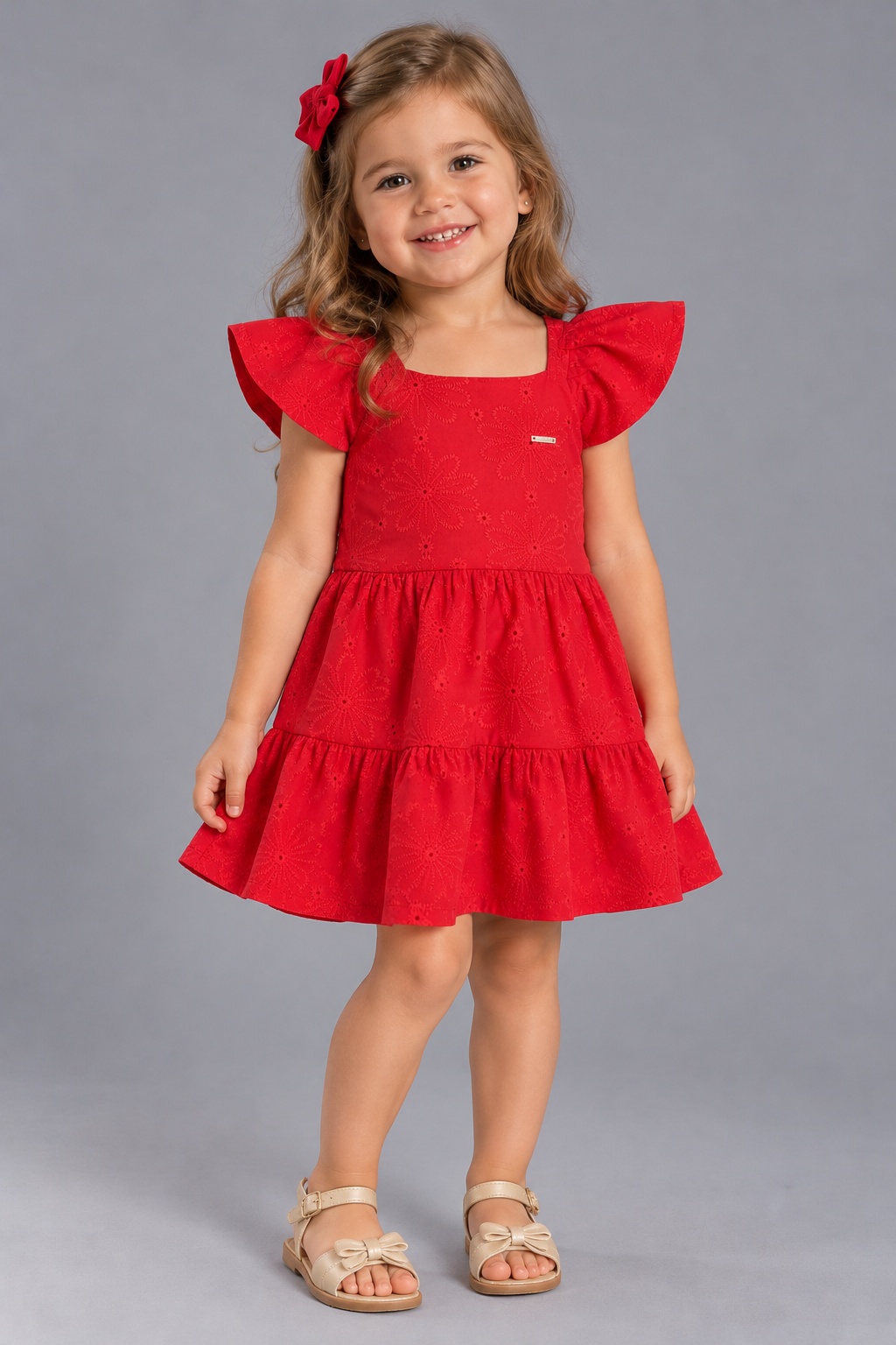 VESTIDO MC ELAST FLORES BORD BAB BARRA VERMELHO
