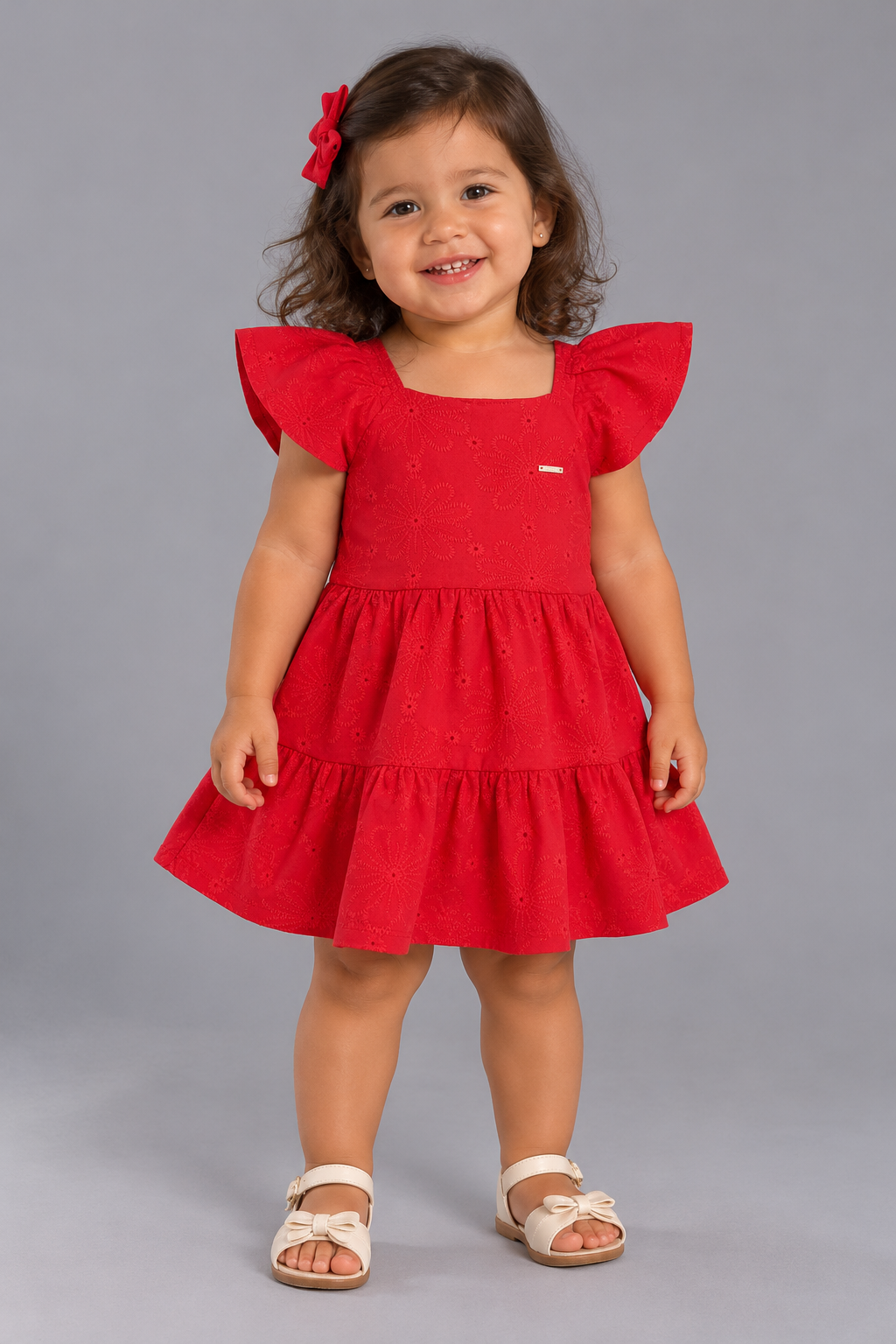 VESTIDO MC ELAST FLORES BORD BAB BARRA VERMELHO