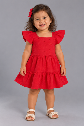 VESTIDO MC ELAST FLORES BORD BAB BARRA VERMELHO
