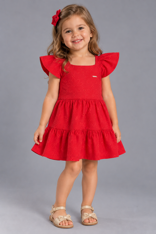 VESTIDO MC ELAST FLORES BORD BAB BARRA VERMELHO