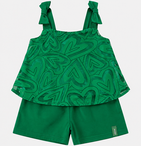 CONJ FEM BL ALCA DET LACO E TRANSP SHORT VERDE