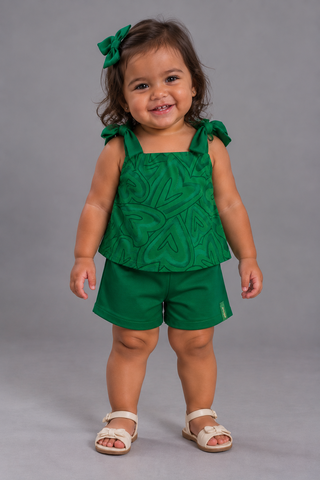CONJ FEM BL ALCA DET LACO E TRANSP SHORT VERDE