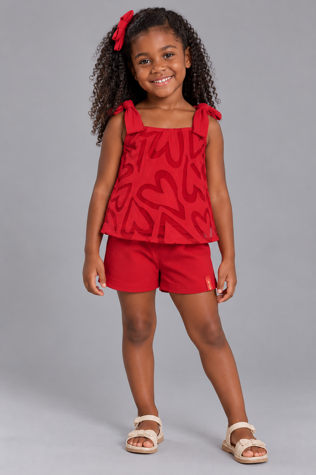 CONJ FEM BL ALCA DET LACO E TRANSP SHORT VERMELHO