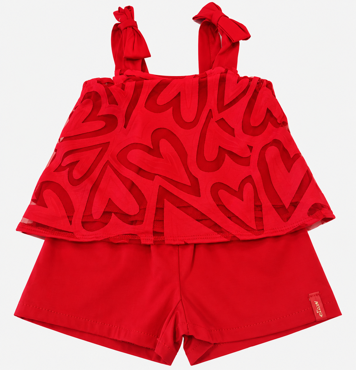 CONJ FEM BL ALCA DET LACO E TRANSP SHORT VERMELHO