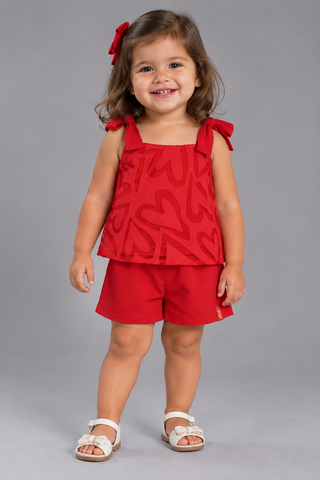 CONJ FEM BL ALCA DET LACO E TRANSP SHORT VERMELHO