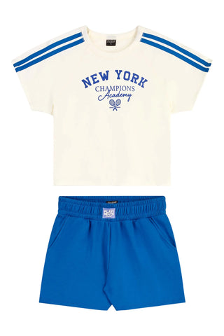 CONJ FEM JUV BL NEW YORK E SHORT MLT OFF WHITE/AZUL