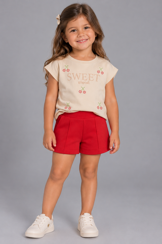 CONJ FEM BL SWEET PEROLA E SHORT MLT PIQ BEGE/VERMELHO