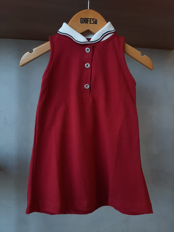 VESTIDO SM POLO PIQUET 03 BOTOES VERMELHO BORDO