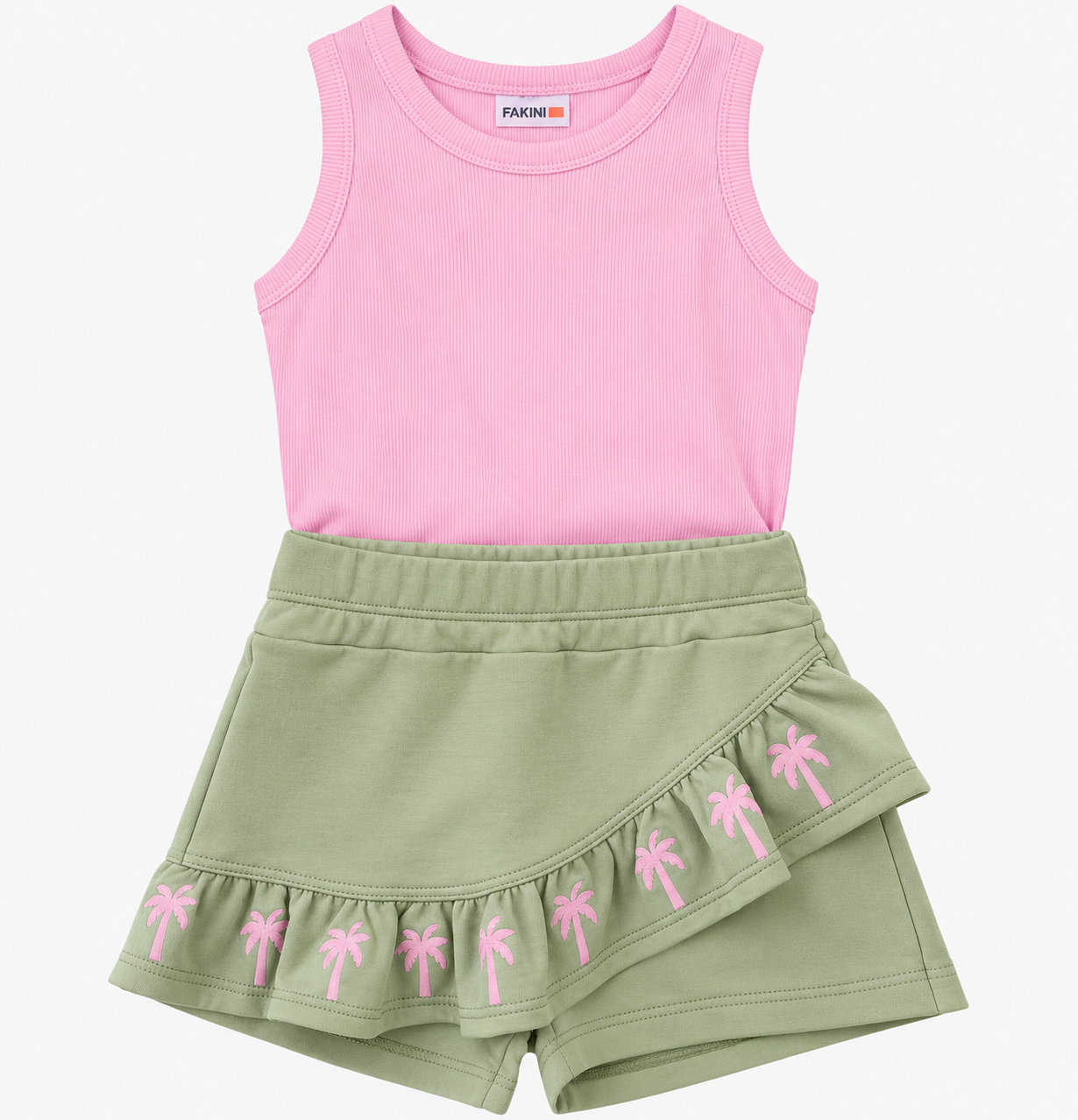 CONJ FEM REG RIB SHORT SAIA DET EST COQ ROSA/VERDE