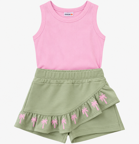 CONJ FEM REG RIB SHORT SAIA DET EST COQ ROSA/VERDE