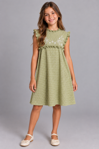 VESTIDO SM M FAVO XADREZ DET FLORAL REL VERDE
