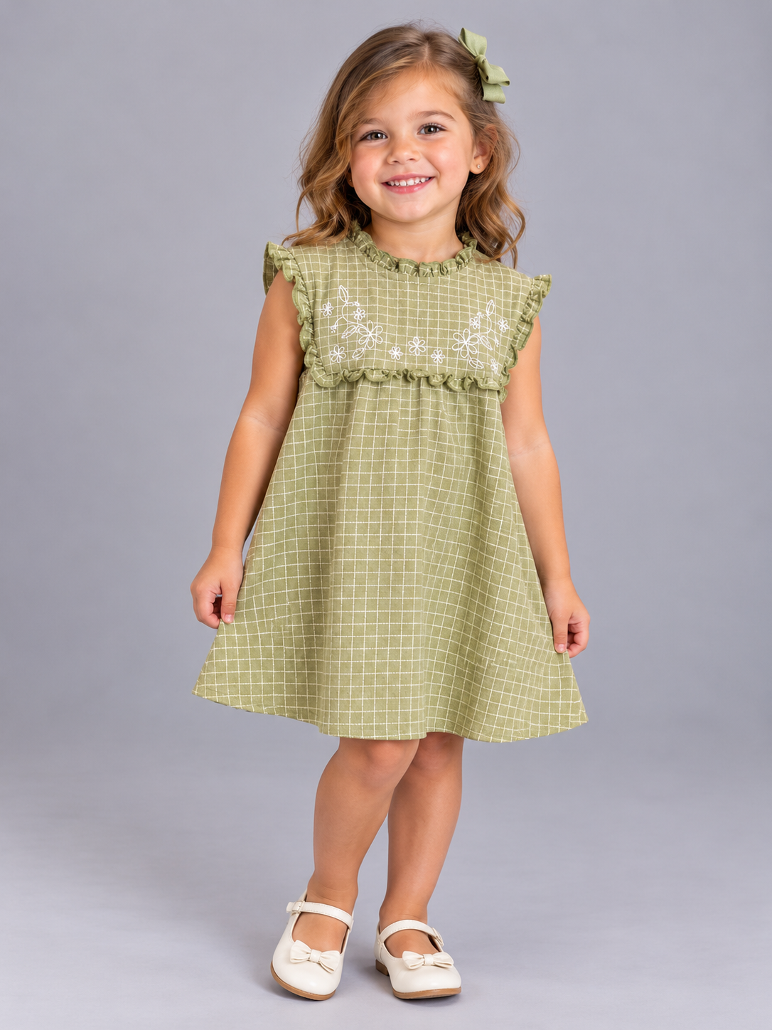 VESTIDO SM M FAVO XADREZ DET FLORAL REL VERDE