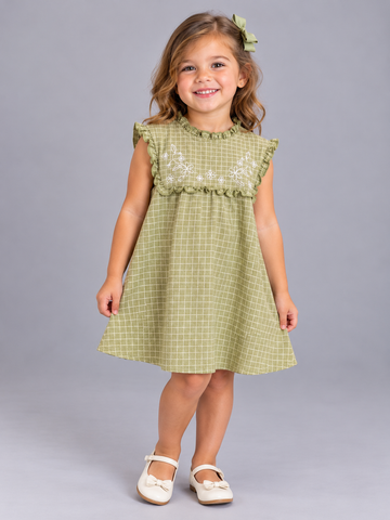 VESTIDO SM M FAVO XADREZ DET FLORAL REL VERDE