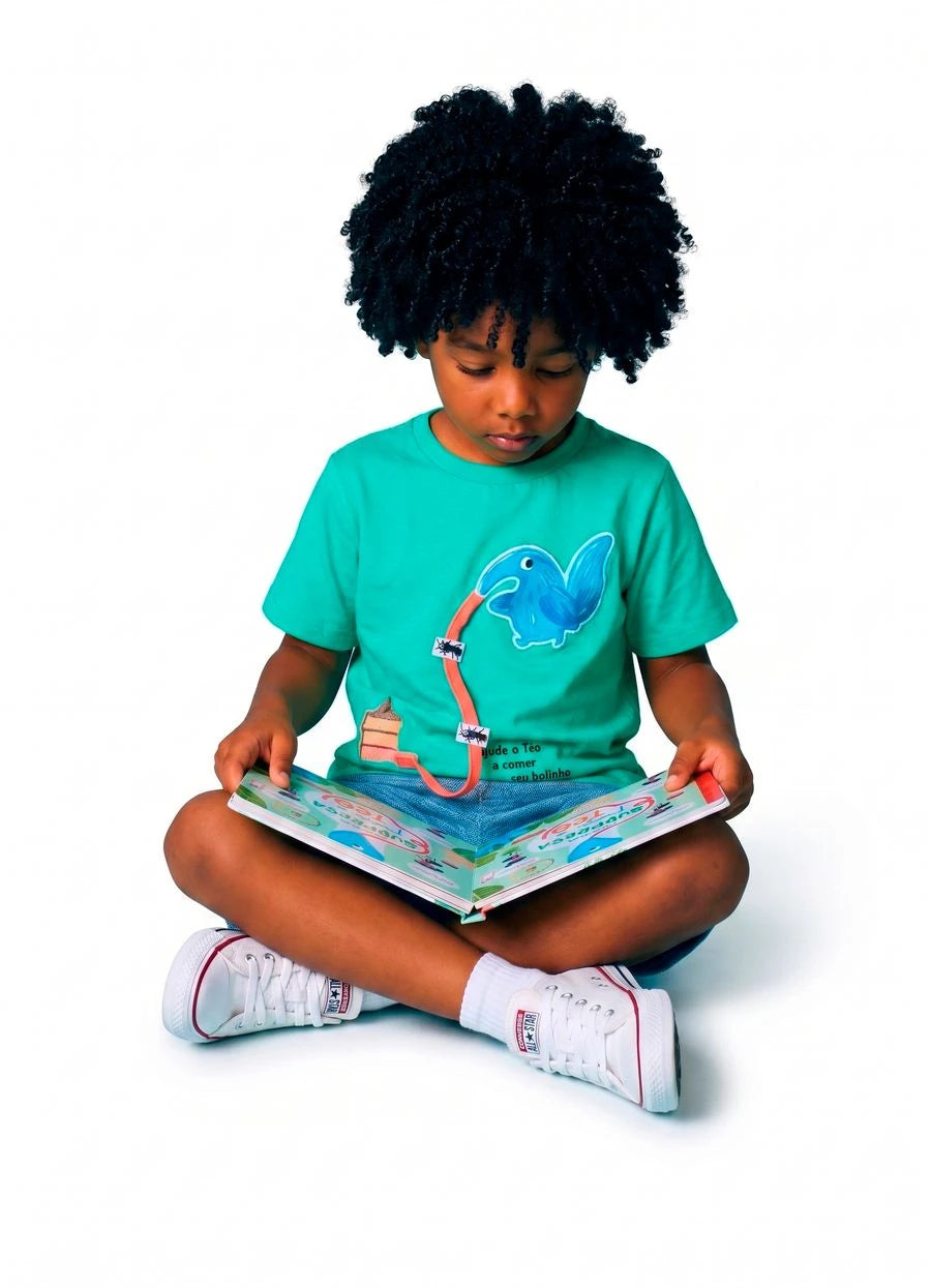 CAMISETA E LIVRO DIA DAS CRIANCAS TEO MENTA
