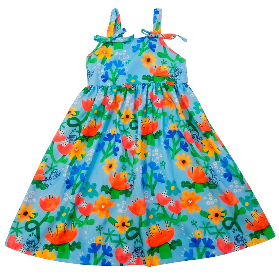 VESTIDO E LIVRO DIA CRIANCAS CADE FLORES AZUL