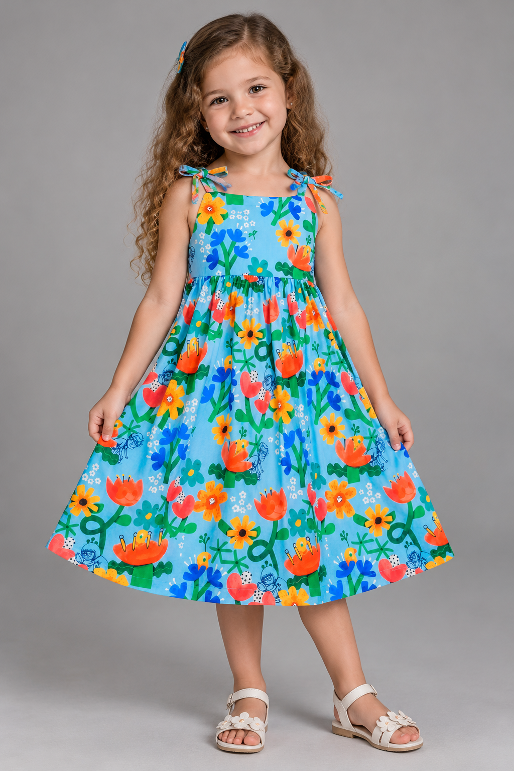 VESTIDO E LIVRO DIA CRIANCAS CADE FLORES AZUL