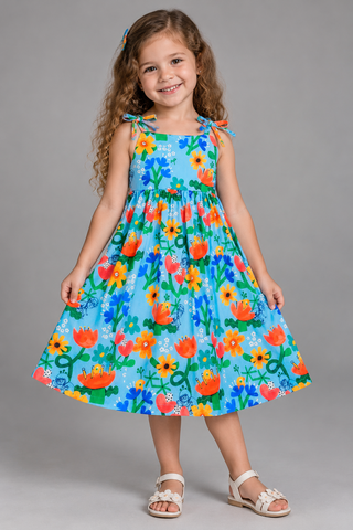 VESTIDO E LIVRO DIA CRIANCAS CADE FLORES AZUL