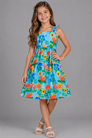 VESTIDO E LIVRO DIA CRIANCAS CADE FLORES AZUL