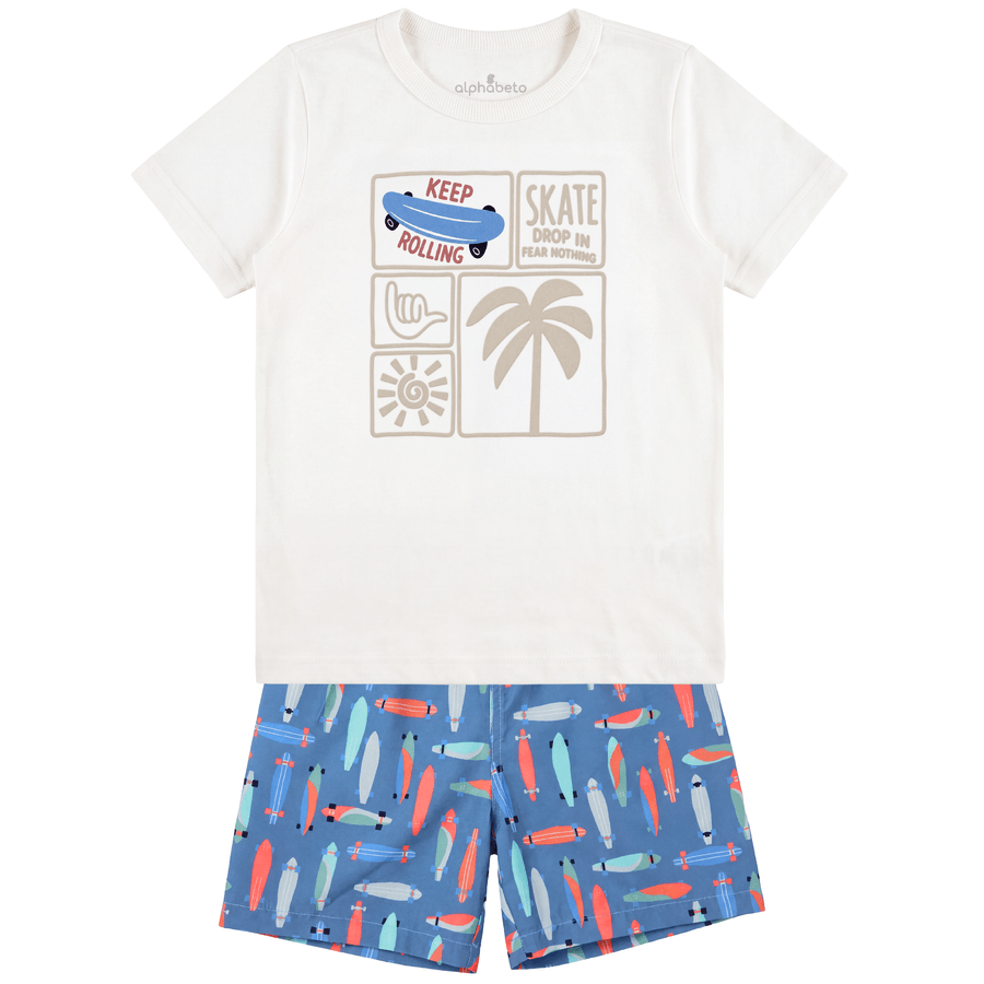 CONJUNTO MAS SKATE ALPHABETO OFF WHITE/AZUL