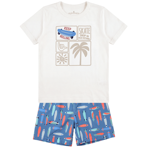 CONJUNTO MAS SKATE ALPHABETO OFF WHITE/AZUL
