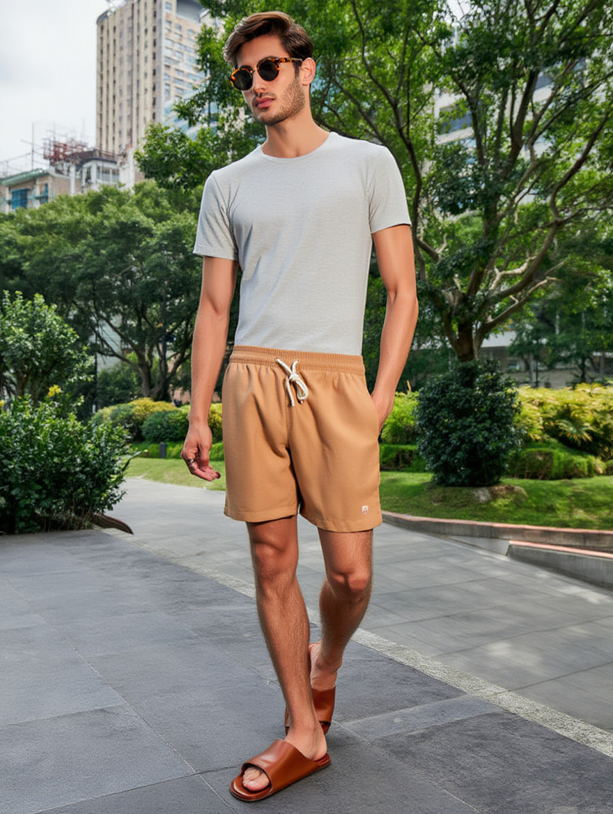 SHORT LINHO MASC LISO MARROM CARAMELO