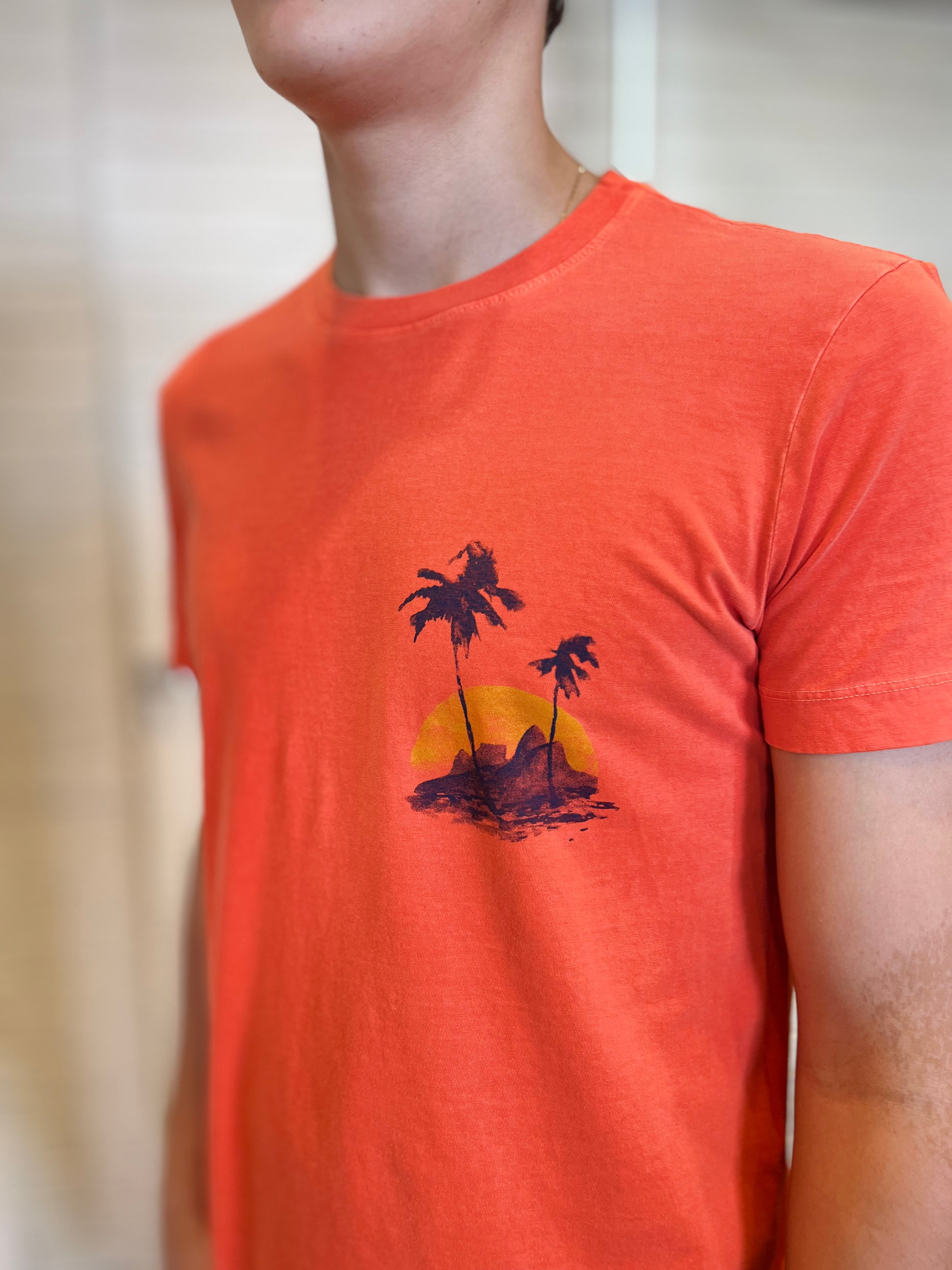 CAMISETA MC SLIM STONE COQUEIRO AQUARELA LARANJA TANGERINA