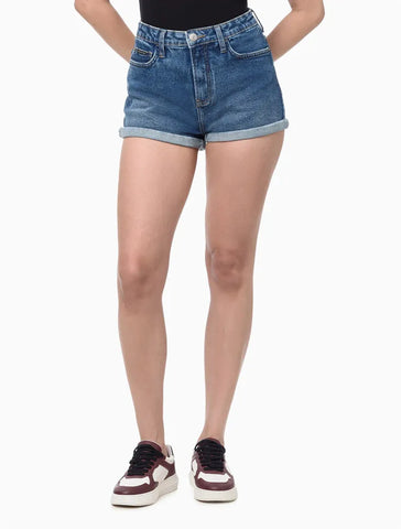 NOVO SHORTS JEANS CKJ FEM MOM 5 POCKETS AZUL MEDIO