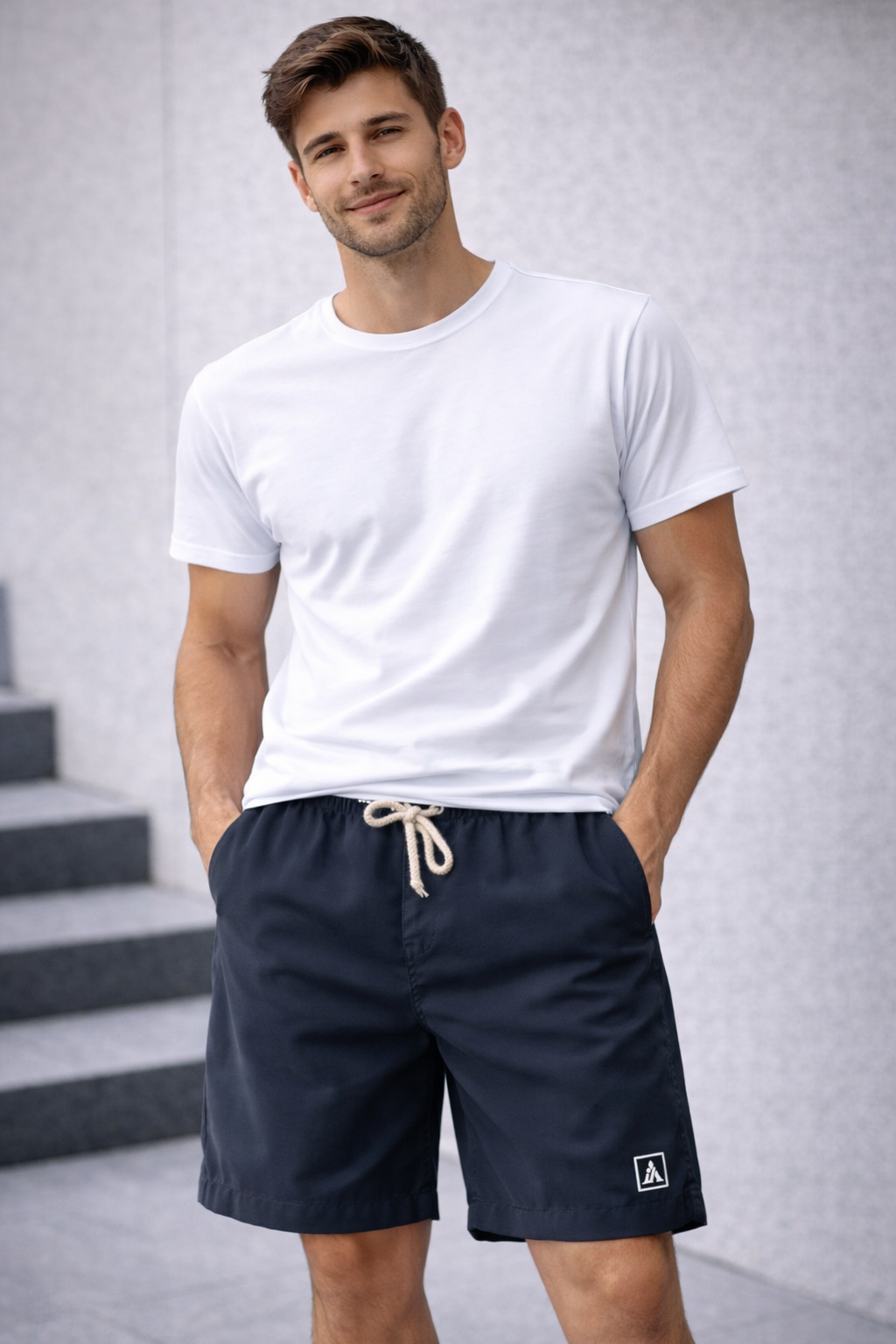 SHORT TACTEL MASC LISO JAIAL PRETO/KHAKI