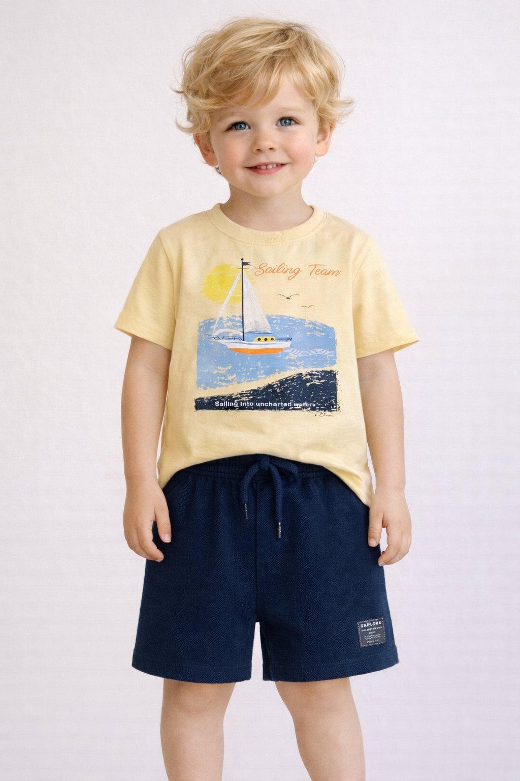 CONJ MAS CAM BARCO MAR E BER MLT TEXT AMARELO/MARINHO