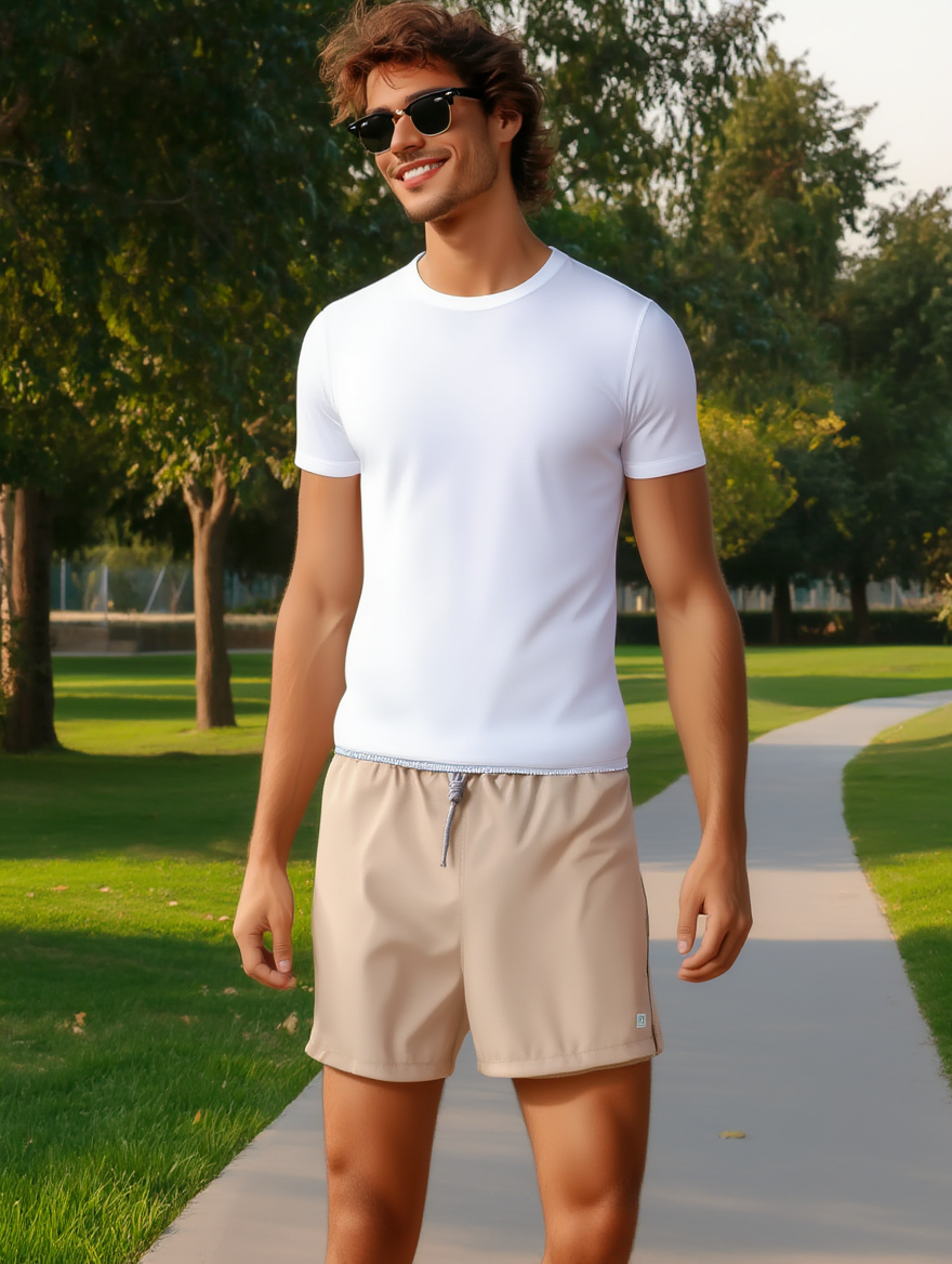 SHORT TACTEL MASC LISO JAIAL BEGE/CINZA