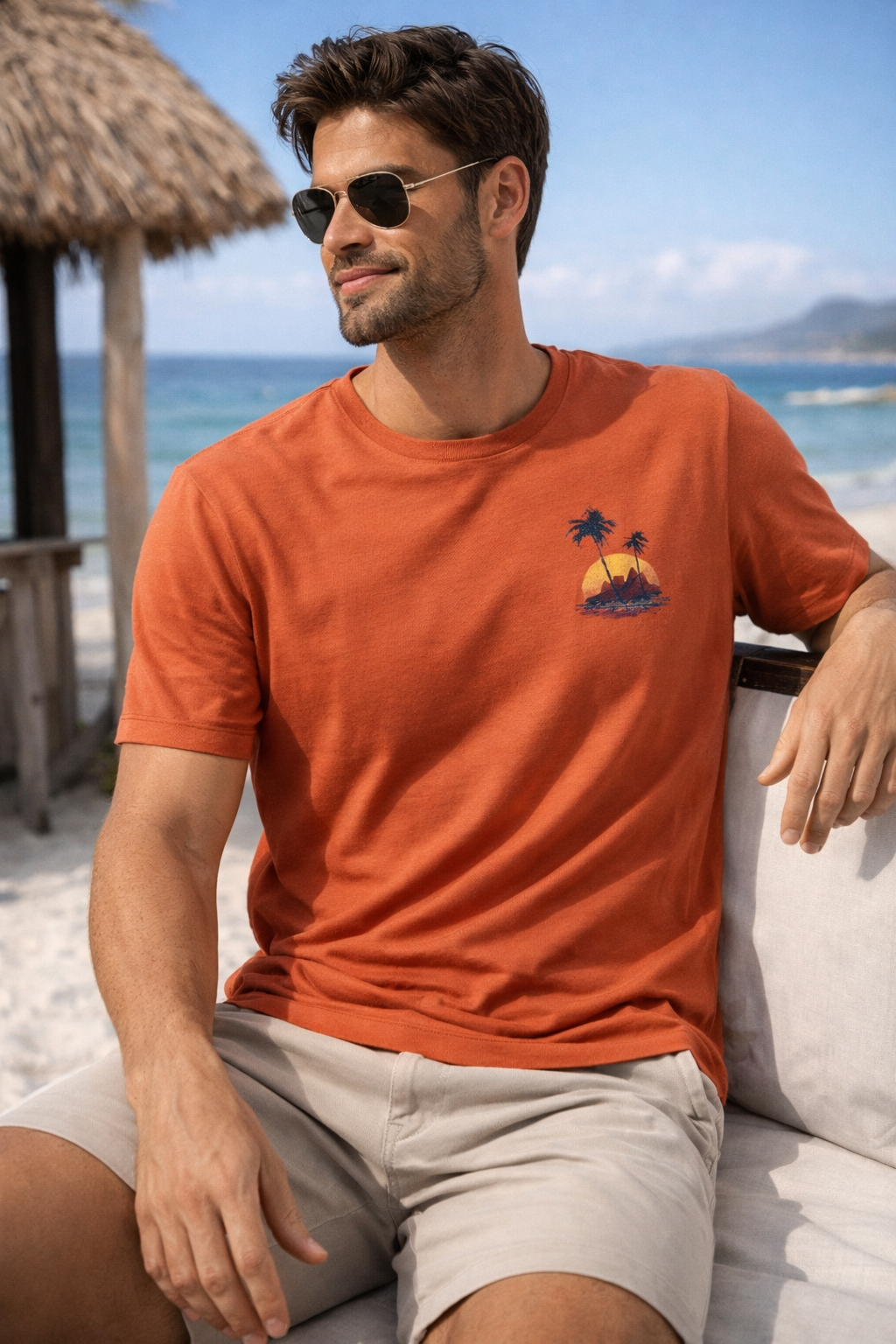 CAMISETA MC SLIM STONE COQUEIRO AQUARELA LARANJA TANGERINA