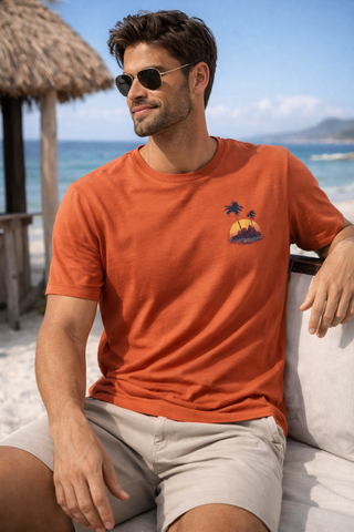 CAMISETA MC SLIM STONE COQUEIRO AQUARELA LARANJA TANGERINA